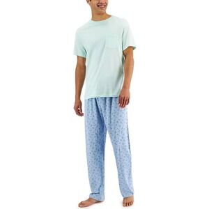 Club Room Mens Lounge Set Knit T-Shirt and Pants Sleepwear‎  Blue Fishing XL NWT